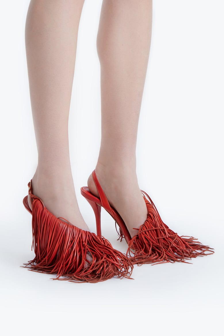 Red fringe heels hot sale